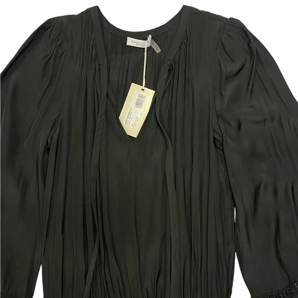 Ramy Brook Rosey Blouson Smocked Mini Dress Black Long Sleeve Tie Neck Size S - Picture 7 of 16